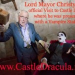 Lord Mayor Official Visit to Castle Dracula!  Embracing her Dark Side...  with some Vampires,  where he was presented with a Vampire Stake, which he put to good use!